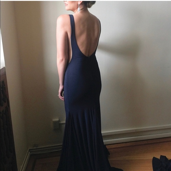 Jovani Navy Prom or Formal attire gown with low back and sheer sides - Picture 7 of 10